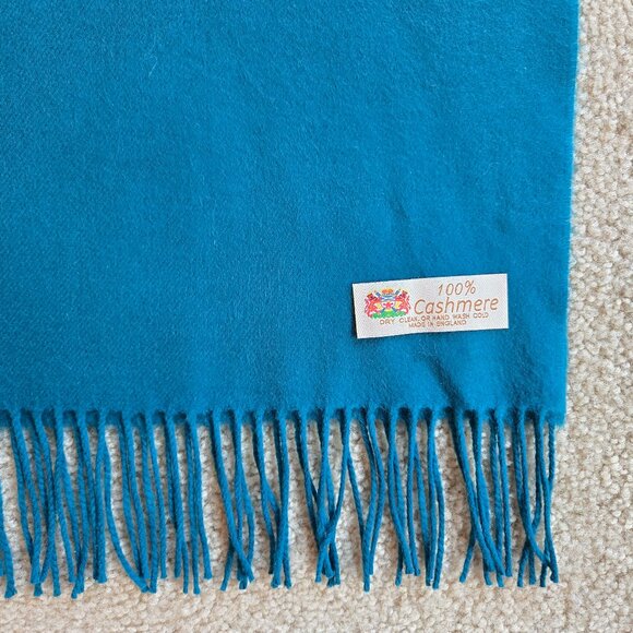 Cashmere Woven Scarf Made in England Blue Teal - Picture 1 of 5
